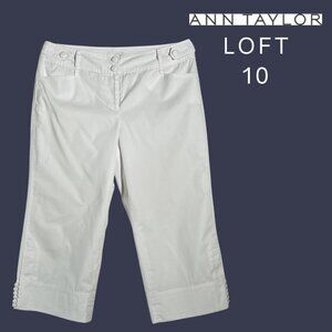 Ann Taylor LOFT [10 - EUC] White Button-Detail Cropped Casual Pants